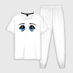 Мужская пижама хлопок с принтом Глазки аниме , 100% хлопок | брюки и футболка прямого кроя, без карманов, на брюках мягкая резинка на поясе и по низу штанин
 | anime | baby | blue | cartoon | cute | emoji | emotion | eyes | face | kawaii | аниме | большие глаза | брови | взгляд | глаза | глазки | голубые глаза | детям | зрачок | каваи | кавайный | лицо | малыш | милый взгляд | мультяшный | очи