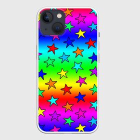 Чехол для iPhone 13 с принтом Радужные звезды ,  |  | baby | children | girl | gradient | kids | neon | rainbow | space | stars | градиент | девчачие | девчачье | детские | детский рисунок | звездочки | звезды | космос | красочные | малышам | неоновые | ночные | радуга | разноцветные