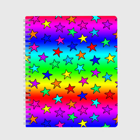 Тетрадь с принтом Радужные звезды , 100% бумага | 48 листов, плотность листов — 60 г/м2, плотность картонной обложки — 250 г/м2. Листы скреплены сбоку удобной пружинной спиралью. Уголки страниц и обложки скругленные. Цвет линий — светло-серый
 | Тематика изображения на принте: baby | children | girl | gradient | kids | neon | rainbow | space | stars | градиент | девчачие | девчачье | детские | детский рисунок | звездочки | звезды | космос | красочные | малышам | неоновые | ночные | радуга | разноцветные