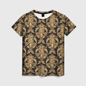 Женская футболка 3D с принтом золотые узоры , 100% полиэфир ( синтетическое хлопкоподобное полотно) | прямой крой, круглый вырез горловины, длина до линии бедер | versace | абстракция | версаче | золотые узоры | паттерн | текстуры | узоры