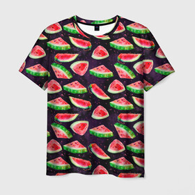 Мужская футболка 3D с принтом Арбузное лето , 100% полиэфир | прямой крой, круглый вырез горловины, длина до линии бедер | абстракция | арбуз | арбузы | дольки | летняя | лето | паттерн | текстуры | узоры
