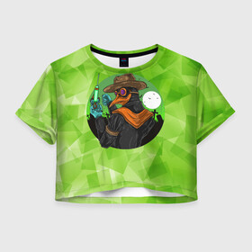 Женская футболка Crop-top 3D с принтом Чумной доктор , 100% полиэстер | круглая горловина, длина футболки до линии талии, рукава с отворотами | арт | графика | крест | луна | чумной доктор