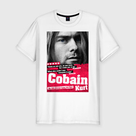 Мужская футболка хлопок Slim с принтом In memory of Kurt Cobain , 92% хлопок, 8% лайкра | приталенный силуэт, круглый вырез ворота, длина до линии бедра, короткий рукав | cobain | grunge | kurt | kurt cobain | nirvana | грандж | кобейн | курт | курт кобейн | нирвана | рок