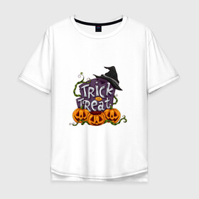 Мужская футболка хлопок Oversize с принтом Trick or treat , 100% хлопок | свободный крой, круглый ворот, “спинка” длиннее передней части | Тематика изображения на принте: trick or treat | кошелек или жизнь | надгробие | плющ | растение | тыква | хэллоуин | шляпа