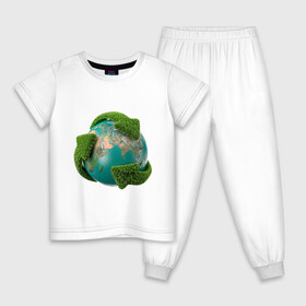 Детская пижама хлопок с принтом Чистая планета , 100% хлопок |  брюки и футболка прямого кроя, без карманов, на брюках мягкая резинка на поясе и по низу штанин
 | зеленая планета | переработка | планета | сортировка | сортировка мусора | стрелочки | чистая планета | экология