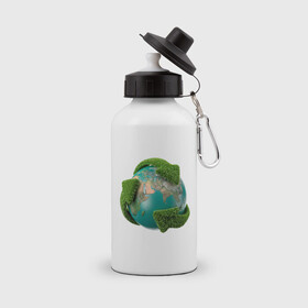 Бутылка спортивная с принтом Чистая планета , металл | емкость — 500 мл, в комплекте две пластиковые крышки и карабин для крепления | зеленая планета | переработка | планета | сортировка | сортировка мусора | стрелочки | чистая планета | экология