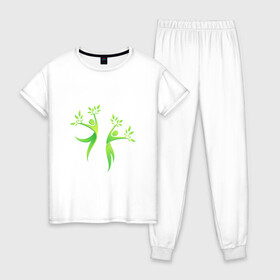 Женская пижама хлопок с принтом Мы вместе , 100% хлопок | брюки и футболка прямого кроя, без карманов, на брюках мягкая резинка на поясе и по низу штанин | гармония | гармония с природой | дерево | люди | планета | растения | чистая планета | экология