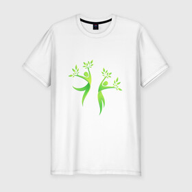 Мужская футболка хлопок Slim с принтом Мы вместе , 92% хлопок, 8% лайкра | приталенный силуэт, круглый вырез ворота, длина до линии бедра, короткий рукав | гармония | гармония с природой | дерево | люди | планета | растения | чистая планета | экология