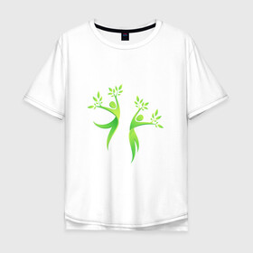 Мужская футболка хлопок Oversize с принтом Мы вместе , 100% хлопок | свободный крой, круглый ворот, “спинка” длиннее передней части | гармония | гармония с природой | дерево | люди | планета | растения | чистая планета | экология