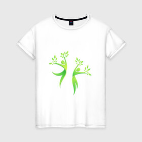 Женская футболка хлопок с принтом Мы вместе , 100% хлопок | прямой крой, круглый вырез горловины, длина до линии бедер, слегка спущенное плечо | гармония | гармония с природой | дерево | люди | планета | растения | чистая планета | экология