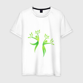Мужская футболка хлопок с принтом Мы вместе , 100% хлопок | прямой крой, круглый вырез горловины, длина до линии бедер, слегка спущенное плечо. | гармония | гармония с природой | дерево | люди | планета | растения | чистая планета | экология