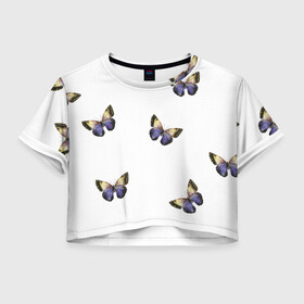 Женская футболка Crop-top 3D с принтом Бабочки акварелью , 100% полиэстер | круглая горловина, длина футболки до линии талии, рукава с отворотами | акварель | бабочка | крылья | насекомое | рисунок