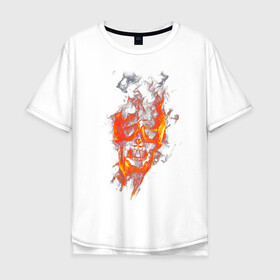 Мужская футболка хлопок Oversize с принтом Предзнаменование  , 100% хлопок | свободный крой, круглый ворот, “спинка” длиннее передней части | дым | огненные очертания | огонь | очертание | череп