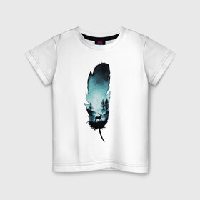 Детская футболка хлопок с принтом Перо отражает , 100% хлопок | круглый вырез горловины, полуприлегающий силуэт, длина до линии бедер | лес | ночь. | олень | перо