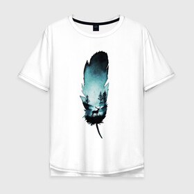Мужская футболка хлопок Oversize с принтом Перо отражает , 100% хлопок | свободный крой, круглый ворот, “спинка” длиннее передней части | лес | ночь. | олень | перо