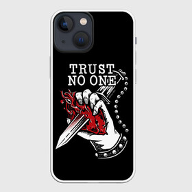 Чехол для iPhone 13 mini с принтом TRUST NO ONE ,  |  | heart | knife | no | one | text | trust | word | жизнь | кровь | надписи | не верь | никому | нож | рана | сердце | слова | текст
