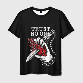 Мужская футболка 3D с принтом TRUST NO ONE , 100% полиэфир | прямой крой, круглый вырез горловины, длина до линии бедер | heart | knife | no | one | text | trust | word | жизнь | кровь | надписи | не верь | никому | нож | рана | сердце | слова | текст