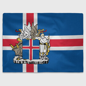 Плед 3D с принтом Флаг и Герб Исландии , 100% полиэстер | закругленные углы, все края обработаны. Ткань не мнется и не растягивается | бык | герб | грифон | дракон | исландии | исландия | коровы | красный | линии | орел | пастух | синий | флаг