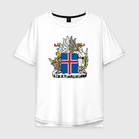 Мужская футболка хлопок Oversize с принтом Герб Исландии , 100% хлопок | свободный крой, круглый ворот, “спинка” длиннее передней части | бык | герб | грифон | дракон | исландии | исландия | коровы | красный | линии | орел | пастух | синий | флаг
