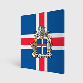 Холст квадратный с принтом Флаг и Герб Исландии , 100% ПВХ |  | бык | герб | грифон | дракон | исландии | исландия | коровы | красный | линии | орел | пастух | синий | флаг