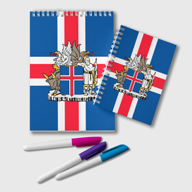 Блокнот с принтом Флаг и Герб Исландии , 100% бумага | 48 листов, плотность листов — 60 г/м2, плотность картонной обложки — 250 г/м2. Листы скреплены удобной пружинной спиралью. Цвет линий — светло-серый
 | бык | герб | грифон | дракон | исландии | исландия | коровы | красный | линии | орел | пастух | синий | флаг
