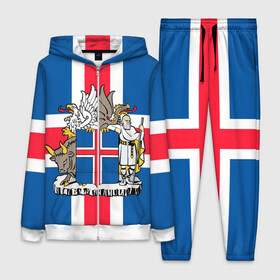 Женский костюм 3D с принтом Флаг и Герб Исландии ,  |  | бык | герб | грифон | дракон | исландии | исландия | коровы | красный | линии | орел | пастух | синий | флаг