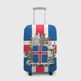 Чехол для чемодана 3D с принтом Флаг и Герб Исландии , 86% полиэфир, 14% спандекс | двустороннее нанесение принта, прорези для ручек и колес | бык | герб | грифон | дракон | исландии | исландия | коровы | красный | линии | орел | пастух | синий | флаг