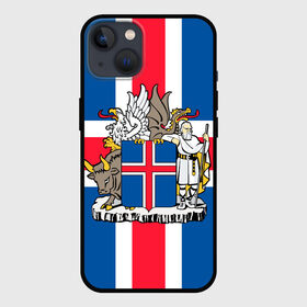 Чехол для iPhone 13 с принтом Флаг и Герб Исландии ,  |  | бык | герб | грифон | дракон | исландии | исландия | коровы | красный | линии | орел | пастух | синий | флаг