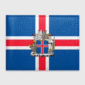 Обложка для студенческого билета с принтом Флаг и Герб Исландии , натуральная кожа | Размер: 11*8 см; Печать на всей внешней стороне | бык | герб | грифон | дракон | исландии | исландия | коровы | красный | линии | орел | пастух | синий | флаг