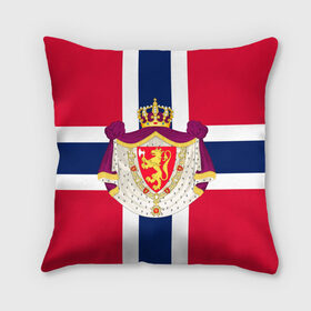 Подушка 3D с принтом Норвегия | Флаг и герб Норвегии , наволочка – 100% полиэстер, наполнитель – холлофайбер (легкий наполнитель, не вызывает аллергию). | состоит из подушки и наволочки. Наволочка на молнии, легко снимается для стирки | герб | герб норвегии | корона | красный | лев | линии | норвегии | норвегия | синий | топор | флаг | флаг норвегии | щит