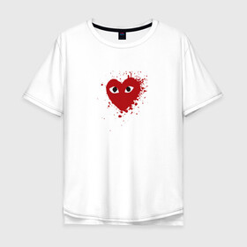 Мужская футболка хлопок Oversize с принтом Сердце с глазами , 100% хлопок | свободный крой, круглый ворот, “спинка” длиннее передней части | eays | heart with eyes | japan | глаза | глазки | как парни | ком де гарсон | мода | сердце | сердце с глазами | сердце с глазищами | токио | уличный стиль | японский бренд | японский дизайн
