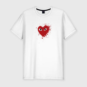 Мужская футболка хлопок Slim с принтом Сердце с глазами , 92% хлопок, 8% лайкра | приталенный силуэт, круглый вырез ворота, длина до линии бедра, короткий рукав | eays | heart with eyes | japan | глаза | глазки | как парни | ком де гарсон | мода | сердце | сердце с глазами | сердце с глазищами | токио | уличный стиль | японский бренд | японский дизайн