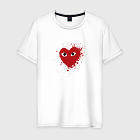 Мужская футболка хлопок с принтом Сердце с глазами , 100% хлопок | прямой крой, круглый вырез горловины, длина до линии бедер, слегка спущенное плечо. | eays | heart with eyes | japan | глаза | глазки | как парни | ком де гарсон | мода | сердце | сердце с глазами | сердце с глазищами | токио | уличный стиль | японский бренд | японский дизайн