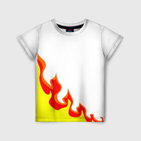 Детская футболка 3D с принтом Огонь , 100% гипоаллергенный полиэфир | прямой крой, круглый вырез горловины, длина до линии бедер, чуть спущенное плечо, ткань немного тянется | желтый | красный | минимализм | огонь | пламя | пожар | ярко
