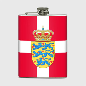 Фляга с принтом Дания | Герб и флаг Дании , металлический корпус | емкость 0,22 л, размер 125 х 94 мм. Виниловая наклейка запечатывается полностью | герб | дании | дания | корона | лев | львы | сердца | сердце | флаг | щит