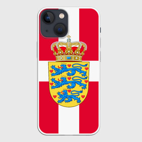 Чехол для iPhone 13 mini с принтом Дания | Герб и флаг Дании ,  |  | герб | дании | дания | корона | лев | львы | сердца | сердце | флаг | щит