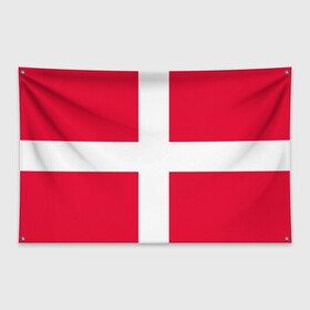 Флаг-баннер с принтом Дания | Флаг Дании , 100% полиэстер | размер 67 х 109 см, плотность ткани — 95 г/м2; по краям флага есть четыре люверса для крепления | белый | герб | государство | дании | дания | знак | красный | крест | линии | символика | страна | флаг