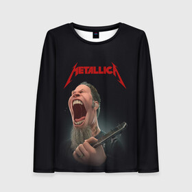 Женский лонгслив 3D с принтом James Alan Hetfield | METALLICA (Z) , 100% полиэстер | длинные рукава, круглый вырез горловины, полуприлегающий силуэт | james alan hetfield | kurt kobein | metallica | rock | джеймс хэтфилд | курт кобейн | металика | металлика | рок | супер звезда