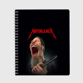 Тетрадь с принтом James Alan Hetfield | METALLICA (Z) , 100% бумага | 48 листов, плотность листов — 60 г/м2, плотность картонной обложки — 250 г/м2. Листы скреплены сбоку удобной пружинной спиралью. Уголки страниц и обложки скругленные. Цвет линий — светло-серый
 | james alan hetfield | kurt kobein | metallica | rock | джеймс хэтфилд | курт кобейн | металика | металлика | рок | супер звезда