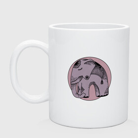 Кружка керамическая с принтом Розовый слон , керамика | объем — 330 мл, диаметр — 80 мм. Принт наносится на бока кружки, можно сделать два разных изображения | гравюра | графика | животные | природа | розовый | слон