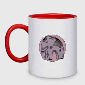 Кружка двухцветная с принтом Розовый слон , керамика | объем — 330 мл, диаметр — 80 мм. Цветная ручка и кайма сверху, в некоторых цветах — вся внутренняя часть | гравюра | графика | животные | природа | розовый | слон