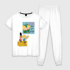 Женская пижама хлопок с принтом HEY ARNOLD! II , 100% хлопок | брюки и футболка прямого кроя, без карманов, на брюках мягкая резинка на поясе и по низу штанин | animation | kids | school | мультфильмы | приключения | школа