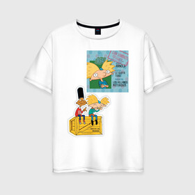 Женская футболка хлопок Oversize с принтом HEY ARNOLD! II , 100% хлопок | свободный крой, круглый ворот, спущенный рукав, длина до линии бедер
 | Тематика изображения на принте: animation | kids | school | мультфильмы | приключения | школа