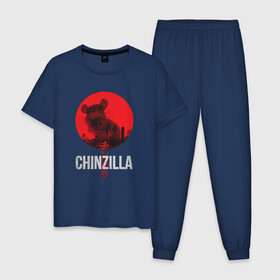 Мужская пижама хлопок с принтом Chinzilla white , 100% хлопок | брюки и футболка прямого кроя, без карманов, на брюках мягкая резинка на поясе и по низу штанин
 | chinchilla | chinzilla | чинзилла | шинзилла | шиншилла