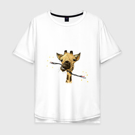 Мужская футболка хлопок Oversize с принтом Giraffe  , 100% хлопок | свободный крой, круглый ворот, “спинка” длиннее передней части | animalistic | art | braun | character | drawing | illustration | orange | pictures | yellow | принт | провод | юмор