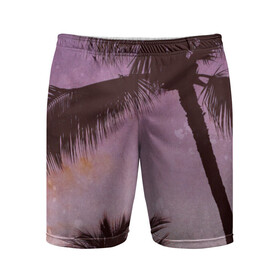Мужские шорты спортивные с принтом пальмы закат рамка ,  |  | деревья | закат | пальмы | рамка | фиолетовый