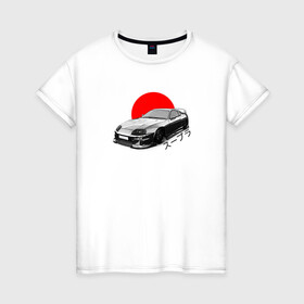 Женская футболка хлопок с принтом JDM Toyota Supra , 100% хлопок | прямой крой, круглый вырез горловины, длина до линии бедер, слегка спущенное плечо | drift | japan | jdm | supra | tokio | toyota | дрифт | ждм | машина | супра | тойота | токио | япония