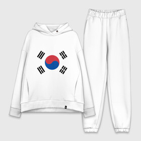 Женский костюм хлопок Oversize с принтом Корея | Корейский флаг ,  |  | буква | герб | знак | иероглифы | корейский | корейский флаг | корея | символ | символы | флаг | флаг кореи | эмблема | эмблемма