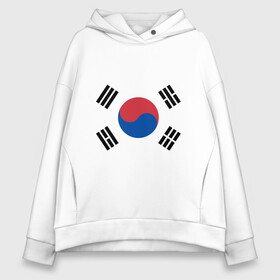Женское худи Oversize хлопок с принтом Корея | Корейский флаг , френч-терри — 70% хлопок, 30% полиэстер. Мягкий теплый начес внутри —100% хлопок | боковые карманы, эластичные манжеты и нижняя кромка, капюшон на магнитной кнопке | буква | герб | знак | иероглифы | корейский | корейский флаг | корея | символ | символы | флаг | флаг кореи | эмблема | эмблемма