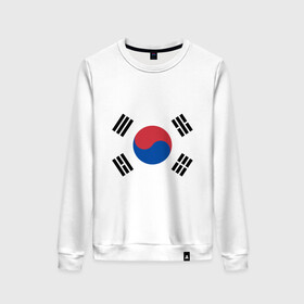 Женский свитшот хлопок с принтом Корея | Корейский флаг , 100% хлопок | прямой крой, круглый вырез, на манжетах и по низу широкая трикотажная резинка  | буква | герб | знак | иероглифы | корейский | корейский флаг | корея | символ | символы | флаг | флаг кореи | эмблема | эмблемма
